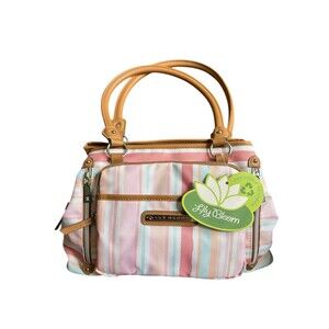 NWT Lily Bloom Recycled Fabric Maggie Satchel Handbag Pastel Stripe Multi Pocket